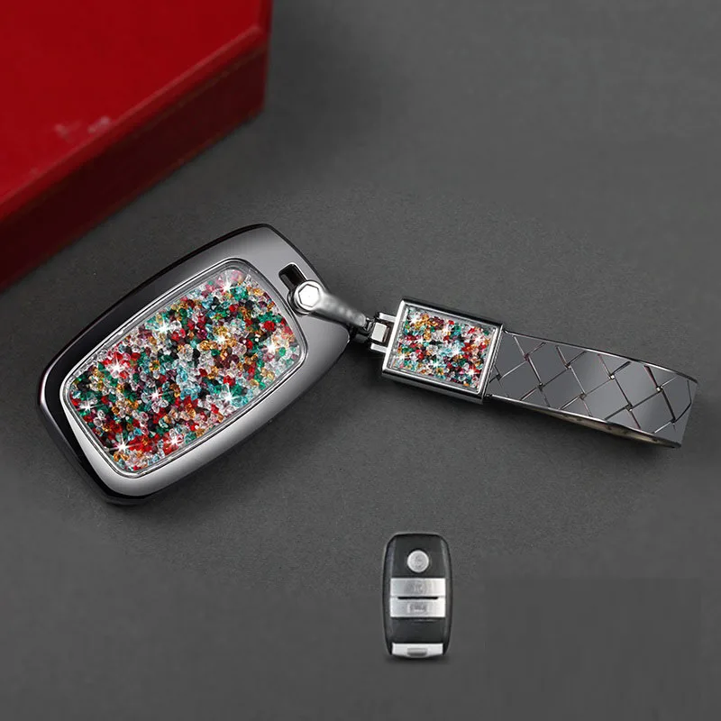Чехол для ключей с бриллиантами для Kia Rio Ceed NIRO KX3 KX5 K3S Cerato Optima K4 K5 Sportage R Sorento, Стильный Кристалл для автомобиля - Название цвета: Серебристый