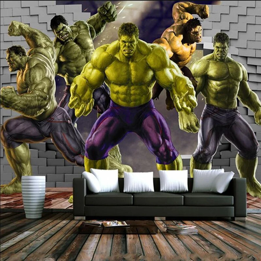 

Milofi Custom 3D Wallpaper Mural Custom 3D Marvel Heroes League Anime Green Giant Mural Bedroom Iron Man Decoration Wallpaper