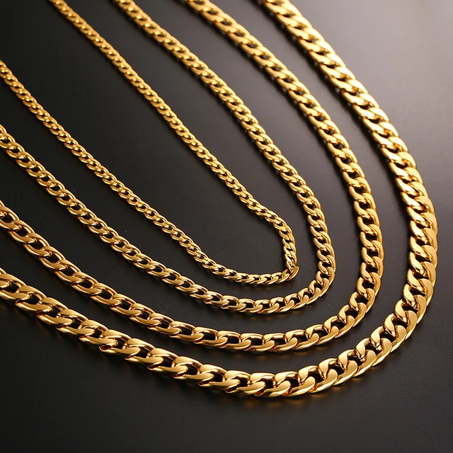 Vnox Men's Cuban Link Chain Necklace Stainless Steel Gold Black Color Male Choker colar Jewelry Gifts for Him 5