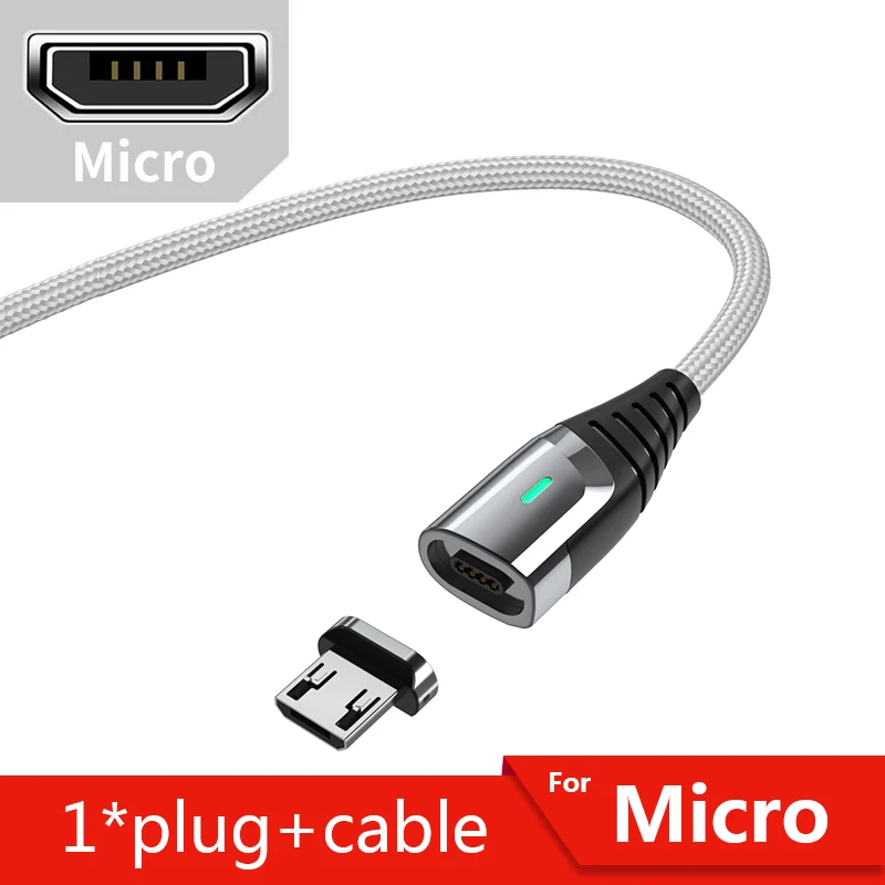 Магнитный зарядный кабель Essager Micro USB для xiaomi samsung провод для быстрого заряда Шнур usb type C type-C магнитные кабели для мобильных телефонов - Цвет: Silver Micro Cable