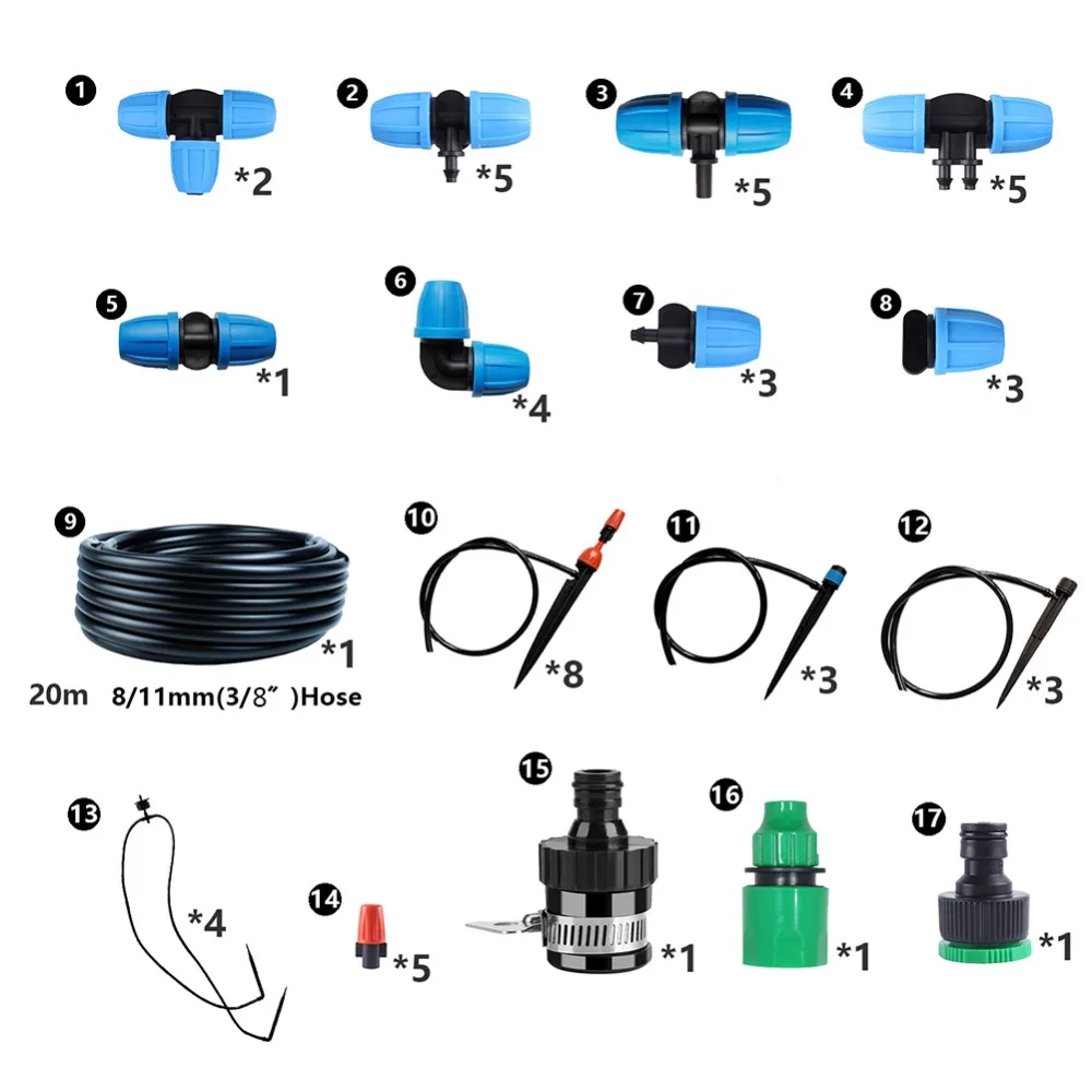 20 м 3/" Набор для полива шланга, растение для патио, набор для полива сада, система охлаждения тумана, система полива, автоматический микро поток капельного полива