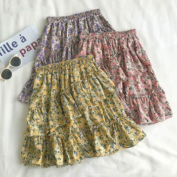 

PEONFLY Cute Tiered Mini Skirt Women with Lining Korean Fashion Floral Print Boho Beach Holiday Skirt Female Girls 2020 Summer