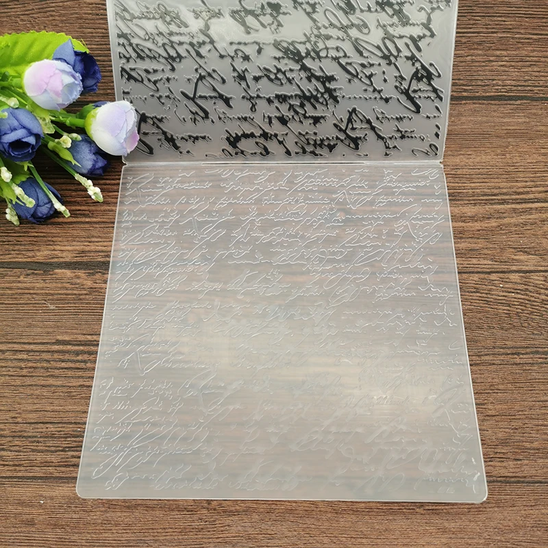 Plastic embossing folder Handwritten text flower print DIY for scrapbooking paper craft card making decoration