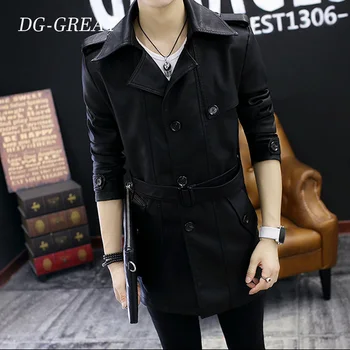 

Leather Jaket Men New Fashion Popular Black Medium Length Spring Autumn Jackets Mens Casual Motorcycle Overcoat Male Jacket