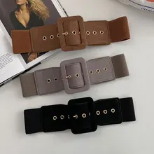 Cinturón elástico ancho para mujer, cinturón de cuero policromático que combina con todo, poroso, decorativo