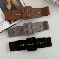 Women Belt Stretch Wide Waist Belts Polychromatic All-match Porous Belt Decorative Elastic Ladies Belt Leather Strap