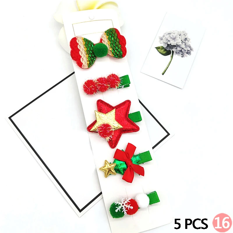 2/4/5PCS/set Fashion Hair Accessories Cute Christmas Set Hair Clip Candy Santa Claus Hairpin Baby Girl Hairpin Headdress - Цвет: 5 Pcs 16