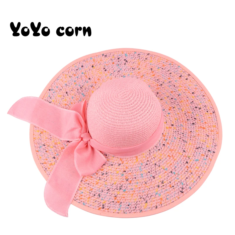 YOYOCORN для женщин, черная лента, кружевная соломенная шляпа с большими полями, уличная пляжная шляпа, летние шапки, женские плетеные шляпы ручной работы