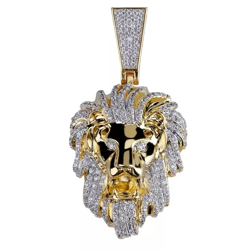 

Golden Animal Lion Pendants Necklaces Iced Out CZ Bling Gold Male Chain Hip Hop Rapper Party Jewelry