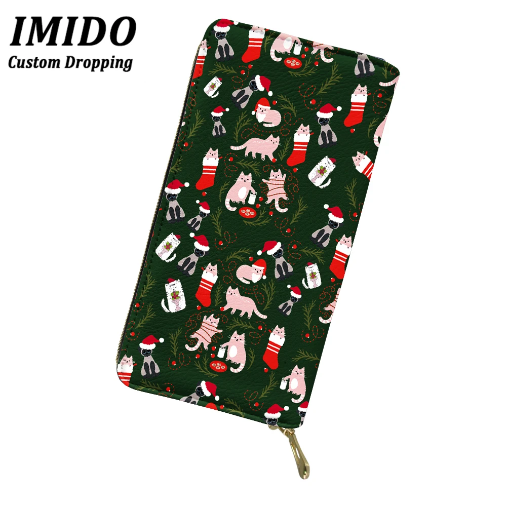 

IMIDO Cat Wallet Kawaii Christmas cat Long Wallet Women New Clutch Girls Coin Purse Case Card Holder Fashion Wallet Portmonee