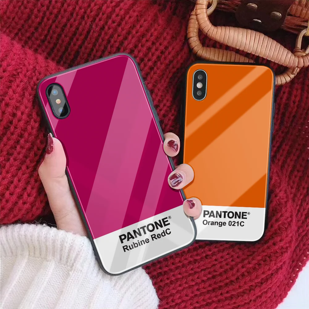 Чехол из закаленного стекла для iPhone 11 Pro 7 7Plus X 6S 6 Plus Pantone Phone Cover для iPhone XS MAX XR 8 pure color
