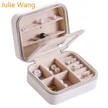 

Julie Wang Women Jewelry Box Double Layers Travel PU Leather Display Carrying Cases For Rings Earrings Bracelet Necklace
