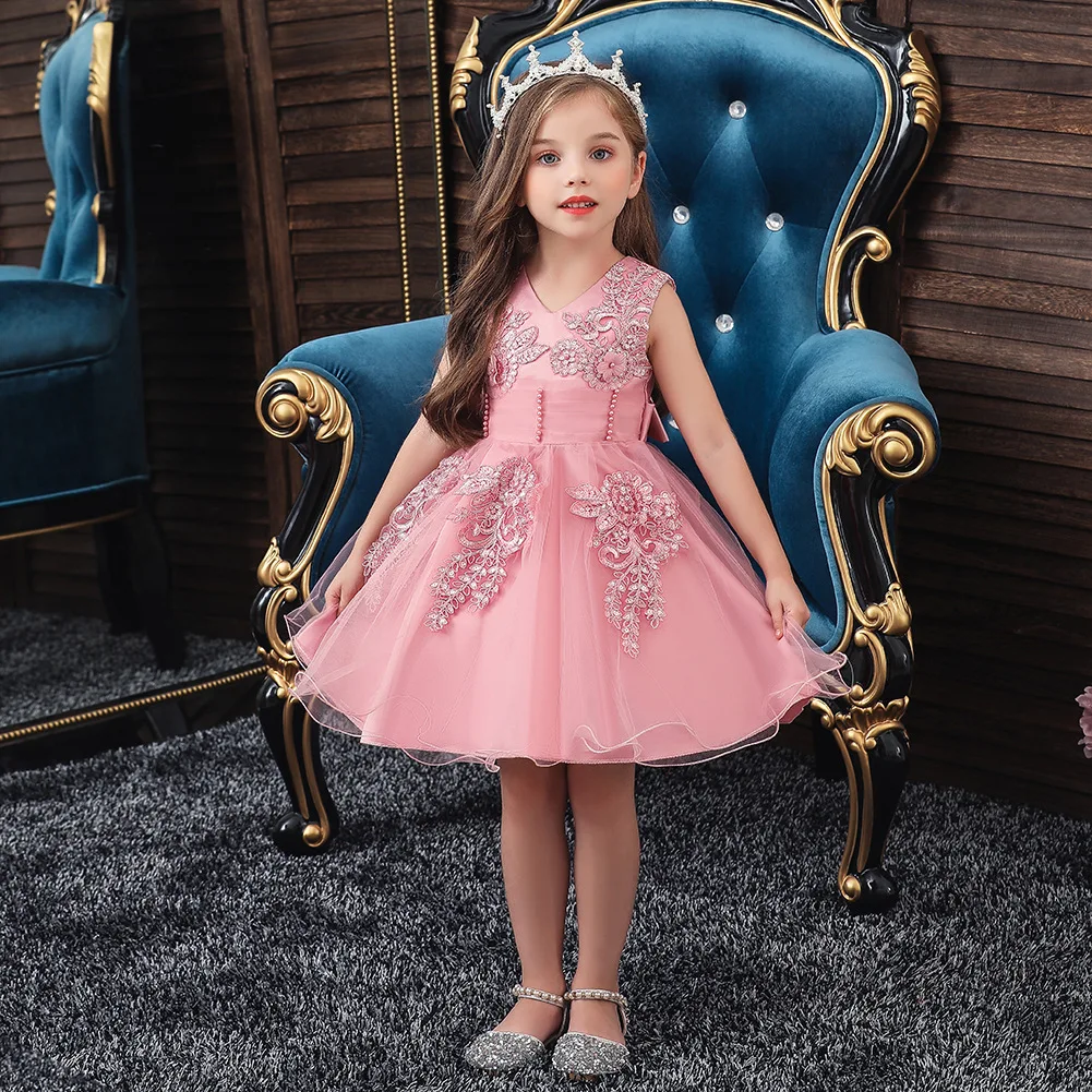 Фантазийное рождественское платье для девочек от 0 до 7 лет, Детский костюм принцессы с аппликацией детское платье для дня рождения детская одежда с юбкой-пачкой