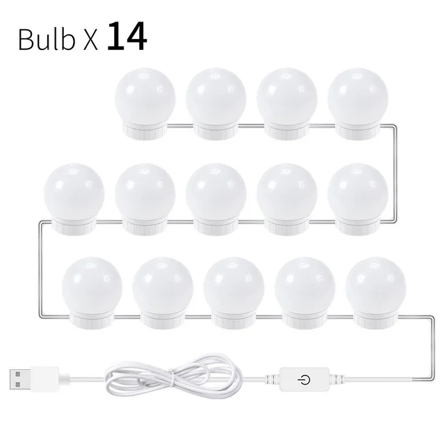 14 bulbs USB 5V 6 10 14 Bulbs LED Makeup Mirror Light Hollywood Vanity Light Stepless Dimmable Women Bedroom Cosmetic Dress Up Table Lamp - Emitting Color: 14 bulbs