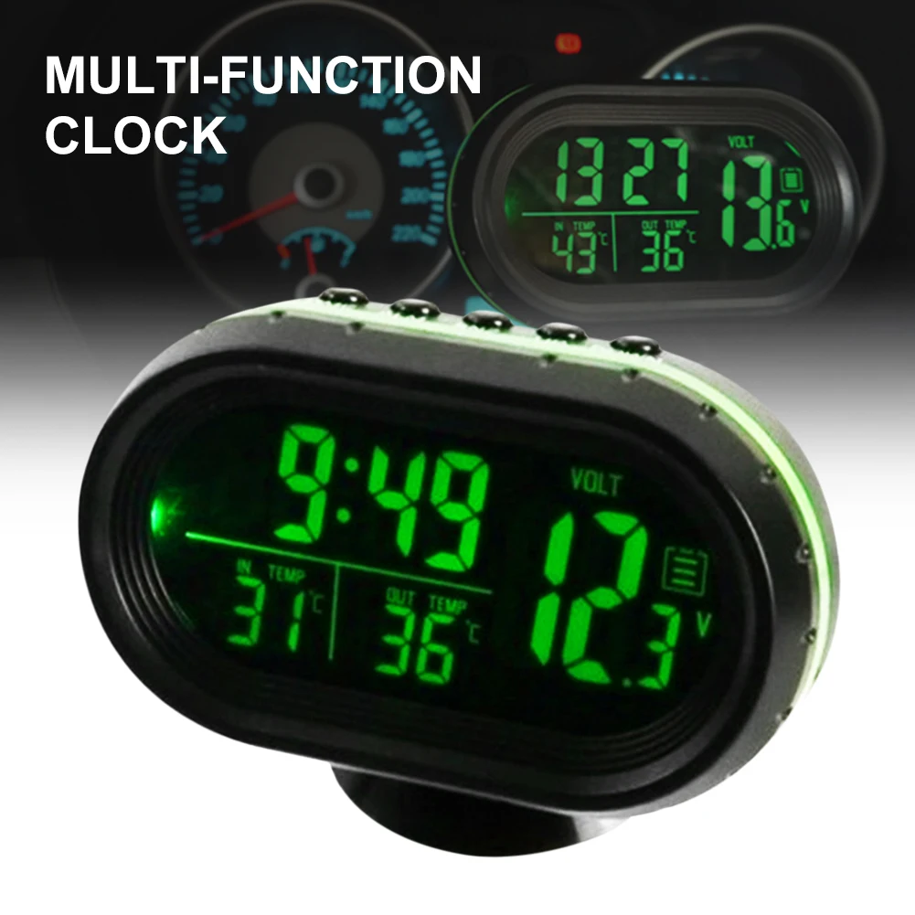 Car Thermometer Digital Clock Automobile Clock LED Lighted Auto Dual  Temperature Gauge Voltmeter Voltage Tester 12V 24V Input _ - AliExpress  Mobile