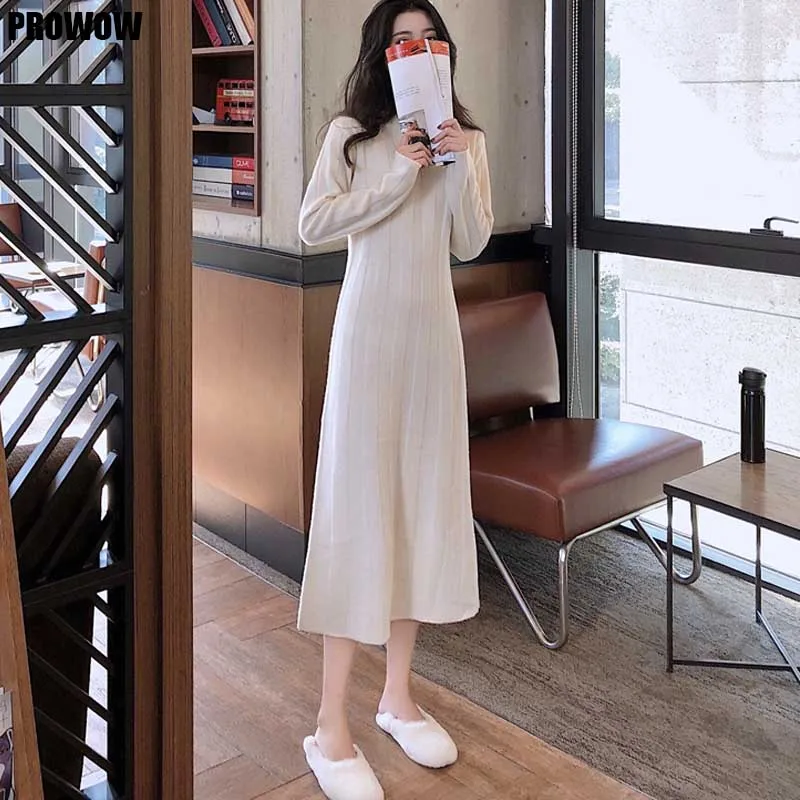 2020 Sweater Dress Autumn Winter Women Korean Long Sleeve Slim Stripe Knit Dress Female French Vintage One-Piece Dress Vestidos