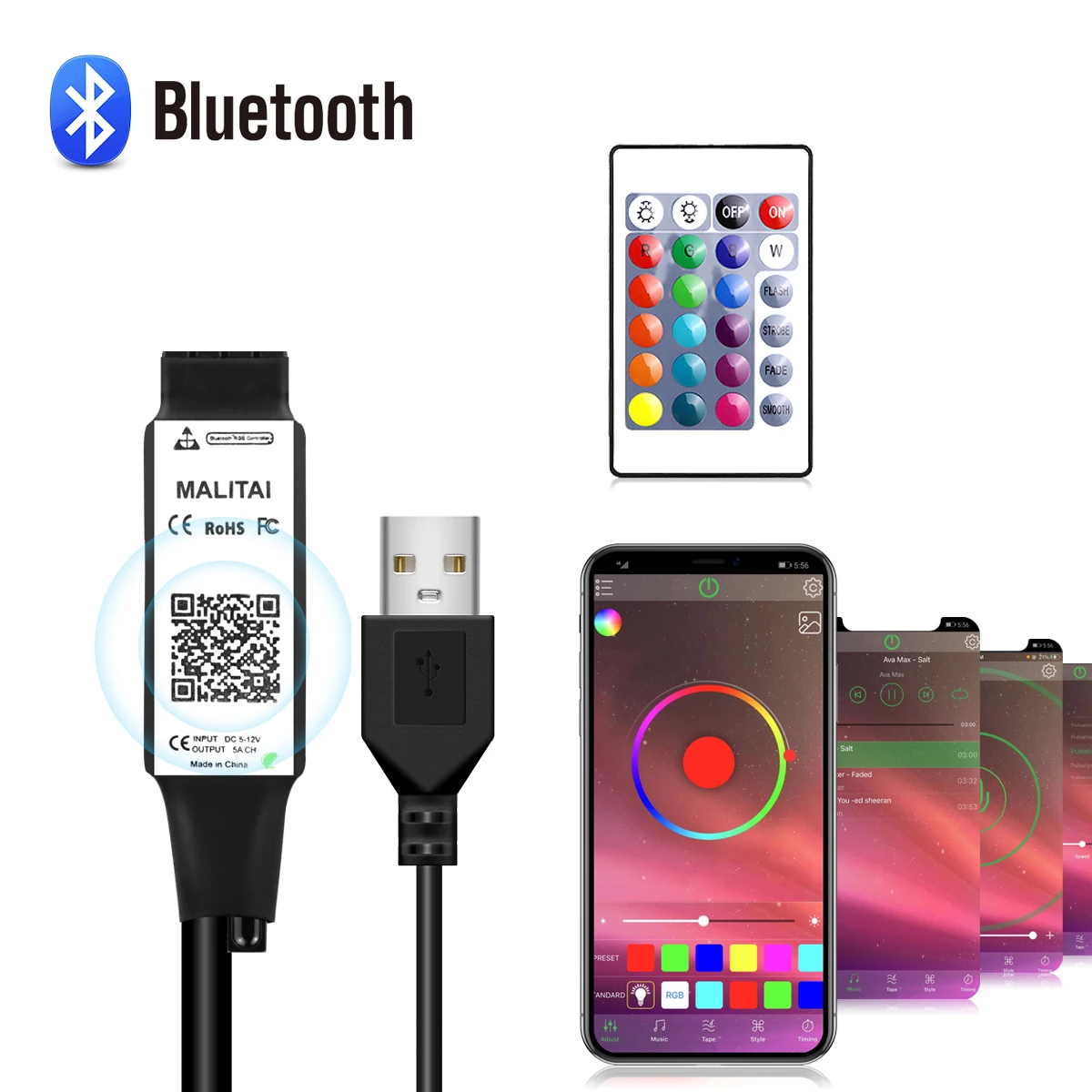 Светодиодная лента RGB 5 в постоянного тока USB Bluetooth с инфракрасным пультом