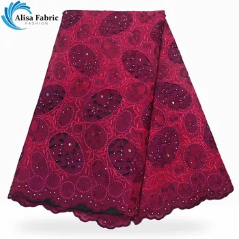 

Alisa Organza Lace Fabric Hollow Design African Lace Fabric With Rhinestone 5Yards Embroidery With Stones Nigeria Lace For Party