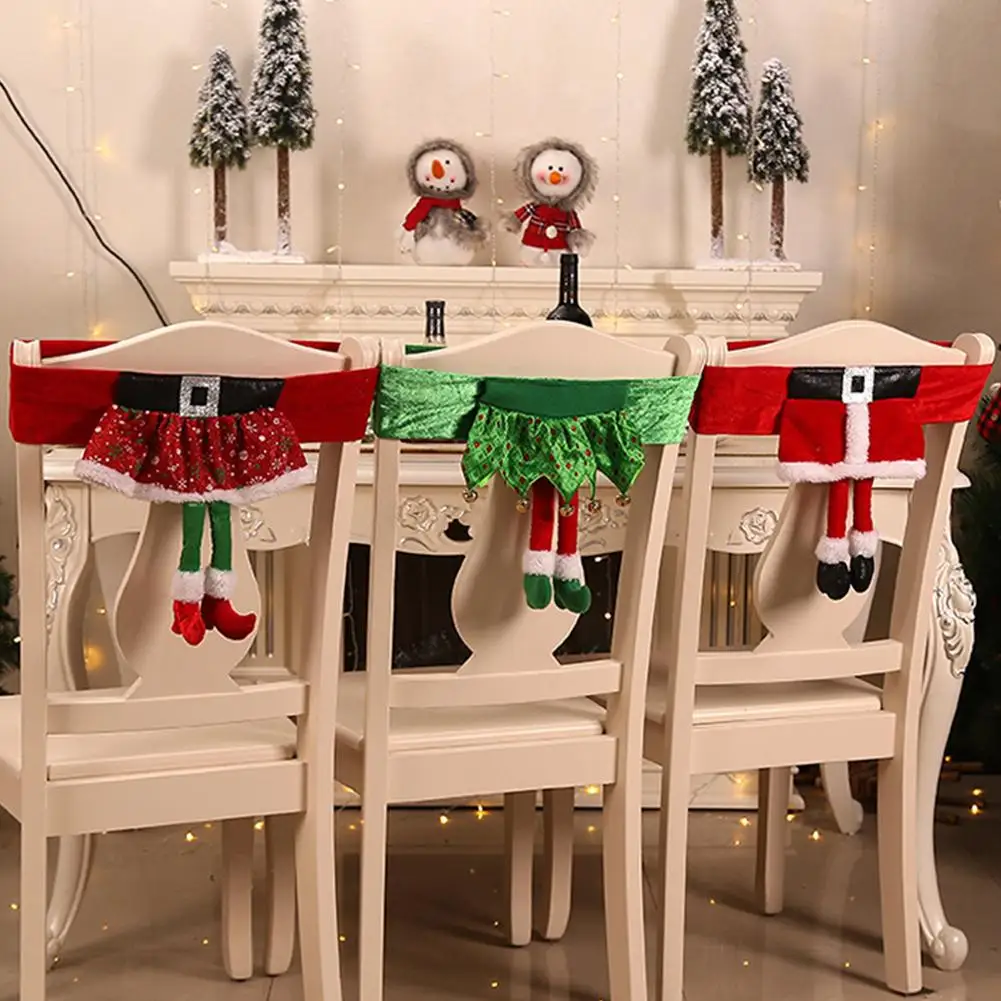 

Christmas Santa Claus Elf Legs Dining Chair Back Cover Kitchen Festive Decor For Home Christmas Dinner Party Or Gift