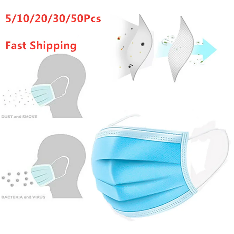 

20/50Pcs Face Masks Disposable 3 Layers Dustproof Mask Facial Protective Cover Masks Anti-Dust Anti-fog Anti-virus Salon Earloop