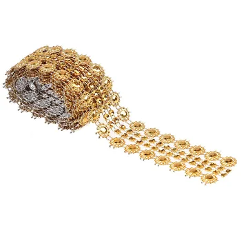 

Diamond Mesh Rhinestone Ribbon 4 Rows Plastic Rhinestone Wraps Ribbon Gold/Silver Glitter Mesh Roll for Wedding Party Decoration