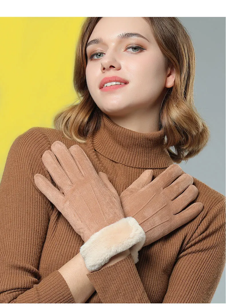 Sparsil сенсорный экран для женщин замшевые перчатки зимние искусственные кроличьи волосы запястья рот перчатки утолщение теплая шерсть флис