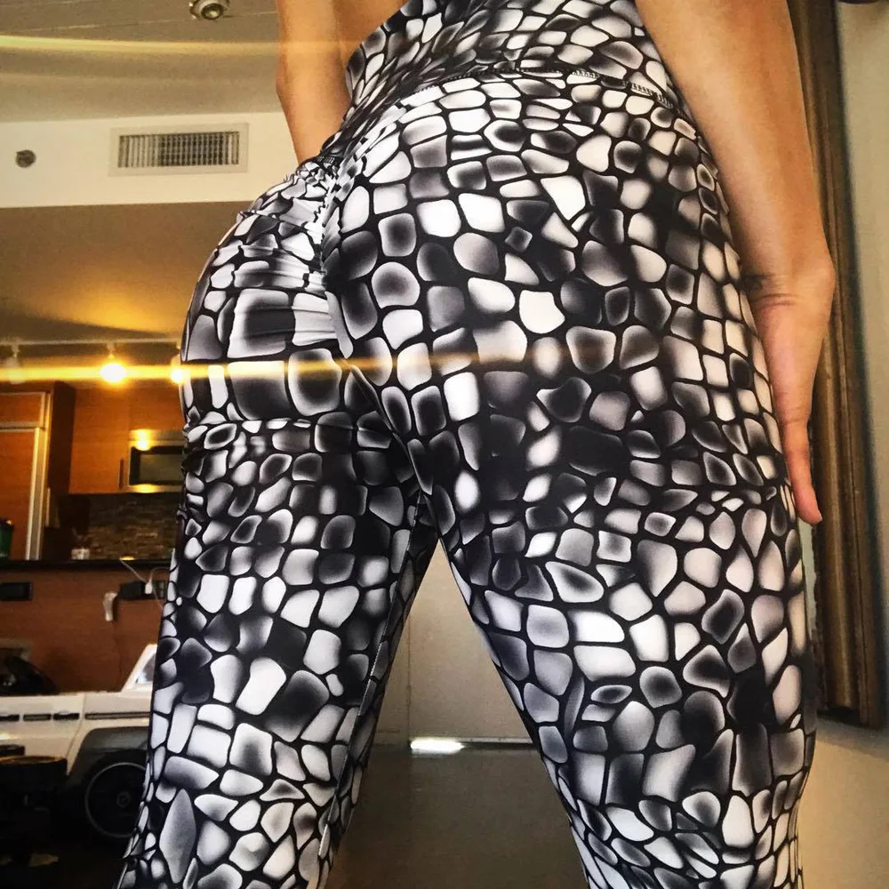 

New Rock Stone Printing Leggings Put Hip Elastic High Waist Legging Breathable Slim Pants