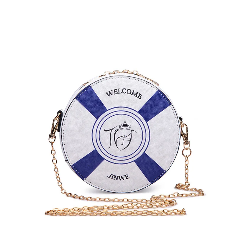 

2019 New Style WOMEN'S Bag Fun Navy Style Cute Chain Travel Bag for Daily Necessity Small round Bag WOMEN'S Fashion Handbag PU H
