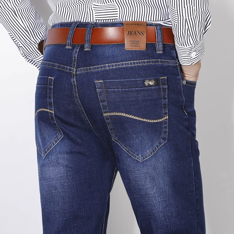 Xuansheng, прямые мужские джинсы, хлопок, мягкие, тянущиеся, удобные, прямые, брендовые, классические, длинные штаны, модная уличная одежда, джинсы - Цвет: Navy blue