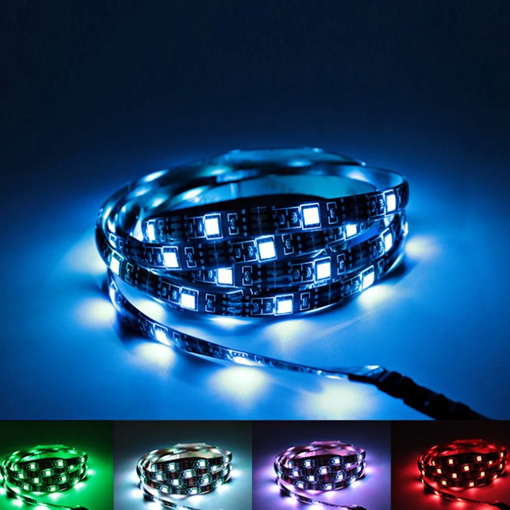 5V USB LED Strip Light RGB Flexible LED Light Tape Ribbon 1M 5M HDTV TV Desktop Screen Backlight Bias Lighting Decor Strip Light 8