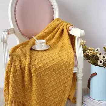 

Tassel Shawl Blanket Knitted Sofa Shawl Blanket Simple Style Lunch Shawl Blanket Muffler Blanket 130x150cm