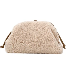 Новая зимняя сумка с пушистым облаком, Сумка Хобо из искусственного меха, сумка через плечо, модная меховая сумка, Женская плюшевая Сумка-клатч со складками