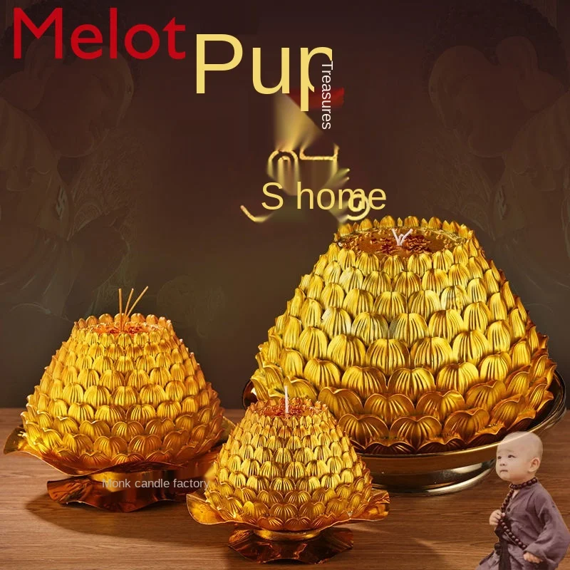 Golden Lotus Candle Buddha Worship Home Gift Butter