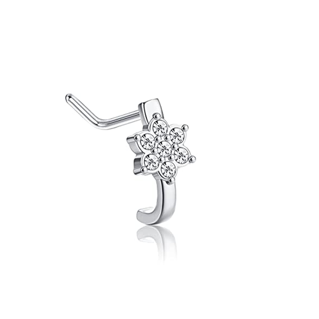 L Shape Nose Piercing Ring Heart Nose Stud Nostril Pin Septum Piercing Nez Gold Crystal Flower Nariz Pircing Nose Clip Hoop
