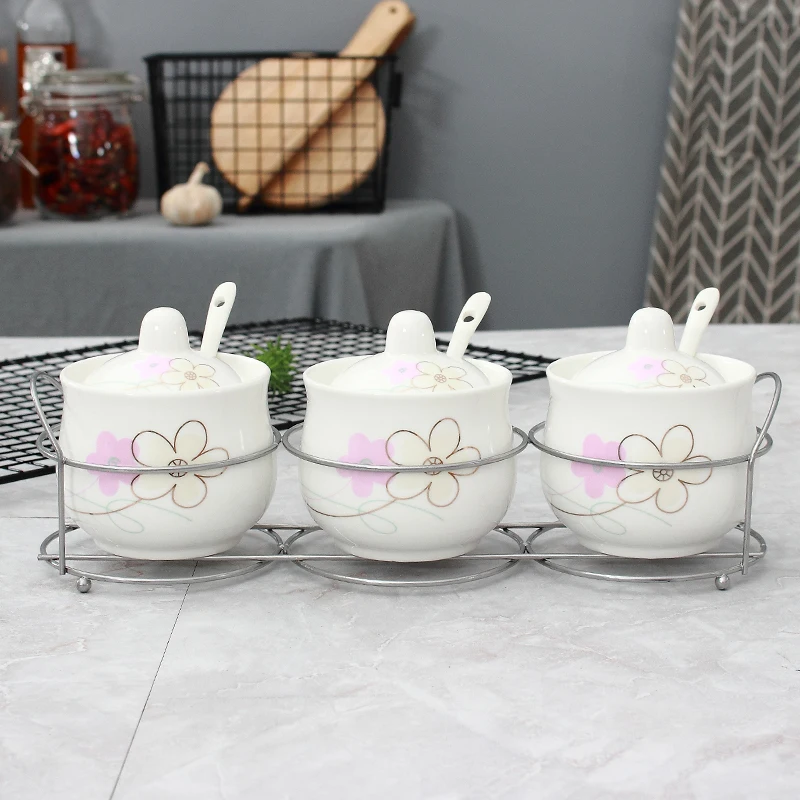 4Pcs Direct marketing garden flower creative ceramic seasoning jar home hotel kitchen seasoning storage decoration supplies - Color: as the picture shows