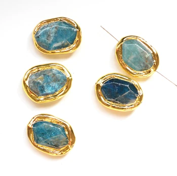 

Nature apatite Irregular connector beads with gold electroplated edges for jewelry making