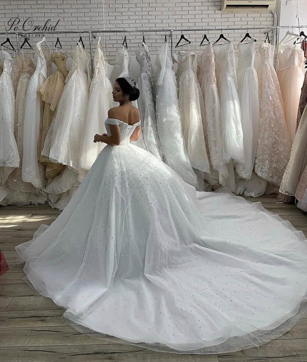 PEORCHID жемчужное свадебное платье Ливан Vestidos De Noiva класса люкс с открытыми плечами платье принцессы, невесты Винтаж Свадебное бальное платье