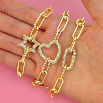 

New Design Crystal Geometric Bracelets For Women Girls Gold Color Micro Pave CZ Oval Heart Star Wristband Jewelry Party Gift