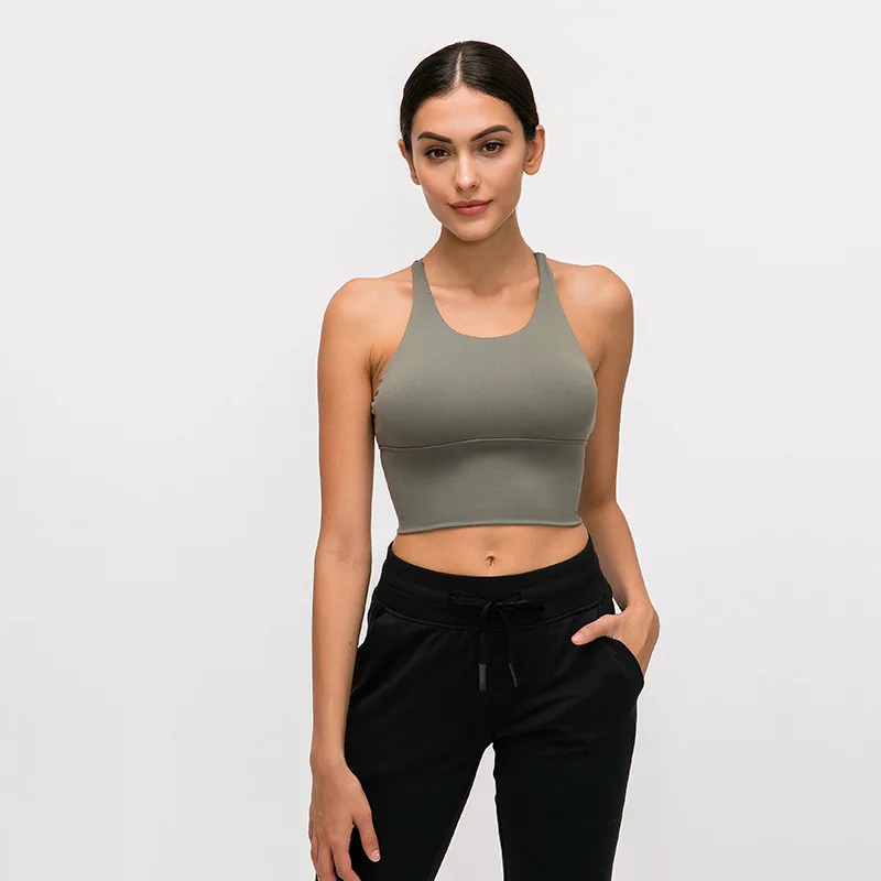 

2019 Solid Color Beauty Back Sports Underwear Female Yoga Clothes New Style Backless Fitness Bra Small Camisole