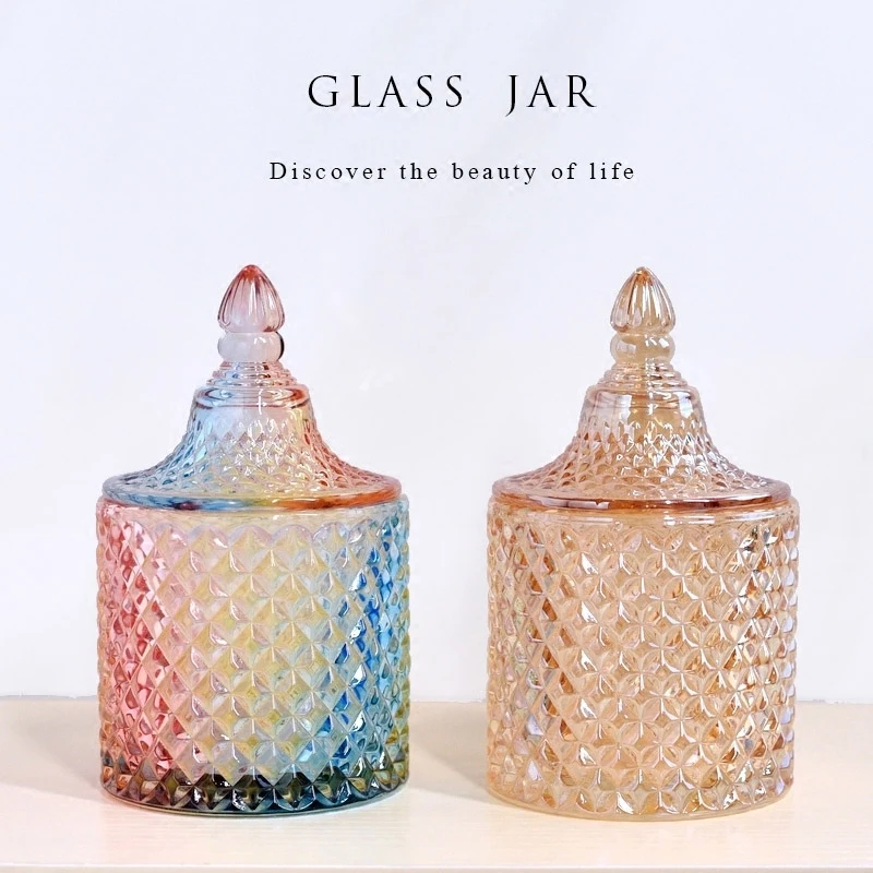 European colorful glass sugar jar dressing table jewelry top small things cotton pick art storage tank craft gift home | Дом и сад