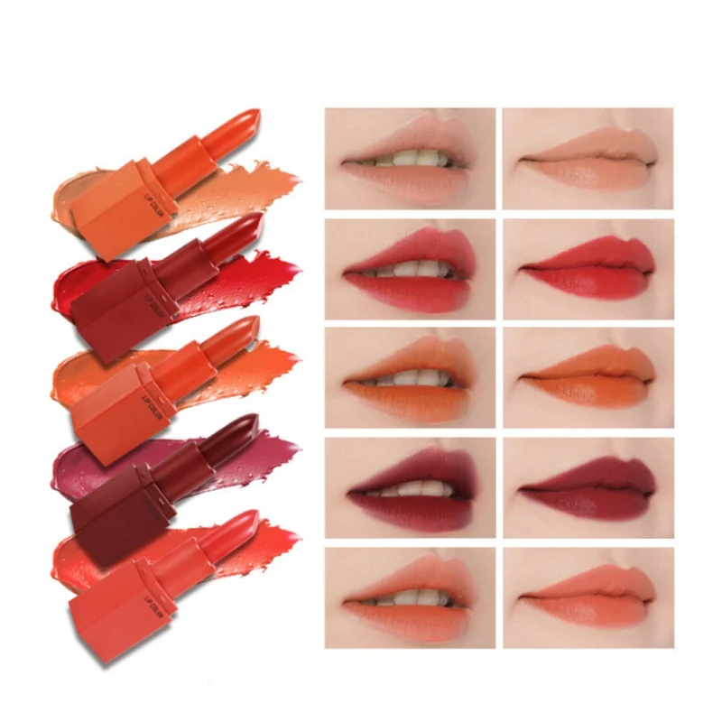 Cute Mini lipstick nude color earth black matte lipstick lasting waterproof not fade 5 color lipstick set