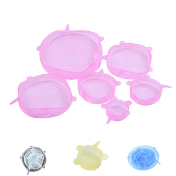 

6pcs Silicone Stretch Lids Fresh Food Wraps Bowl Cup Pot Cover Seal Reusable