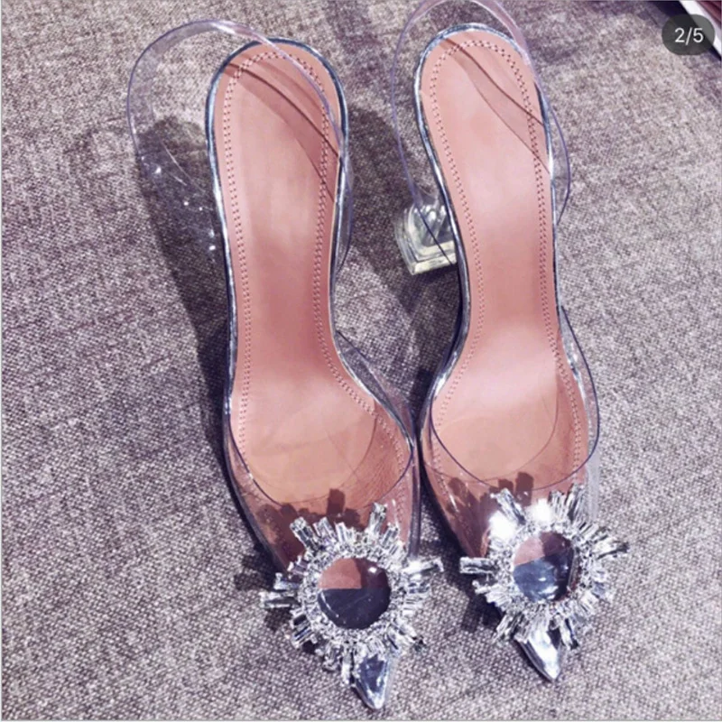 

[GOGD]Europe and the United States 2020 new summer wild net red pointed thick heel with sexy rhinestone transparent sandalswomen