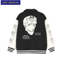 

UNCLEDONJM japanese streetwear men skull jacket embroidery baseball jacket men hip hop color block jacket coats varsity jacket