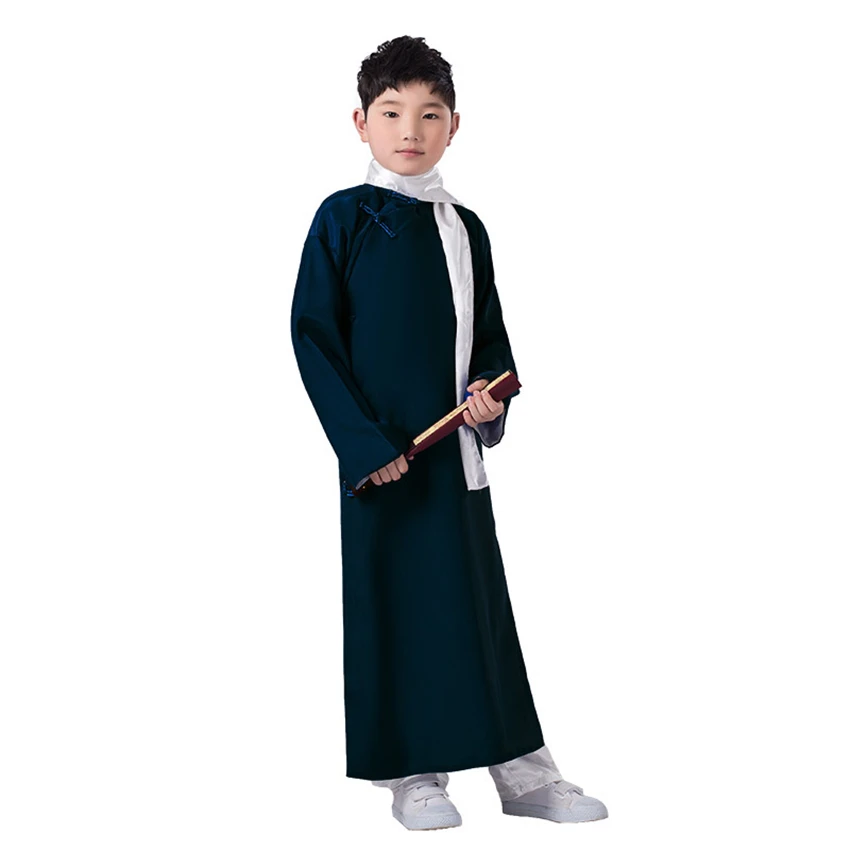 Китайское платье традиционный костюм в стиле династии Тан для мальчиков длинные халаты рубашка Дети Cheongsam Детский новогодний костюм для мальчиков одежда