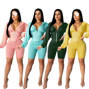 

Two Piece Women's Sets 2020 Tracksuit Women Festival Clothing Fall Winter Tops+shorts Suits 2 Piece Club Outfits Matching Sets