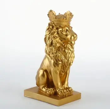 

Golden Crown Black Lion Statue Animal Figurine Sculpture for Home Decorations Attic Ornaments Gifts 2020 Creative Modern Resin
