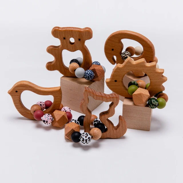 Baby Nursing Bracelets Olive Oil Animal Wooden Teether Silicone Beads Teething Baby Rattle Stroller Accessories Toy Baby Product 1