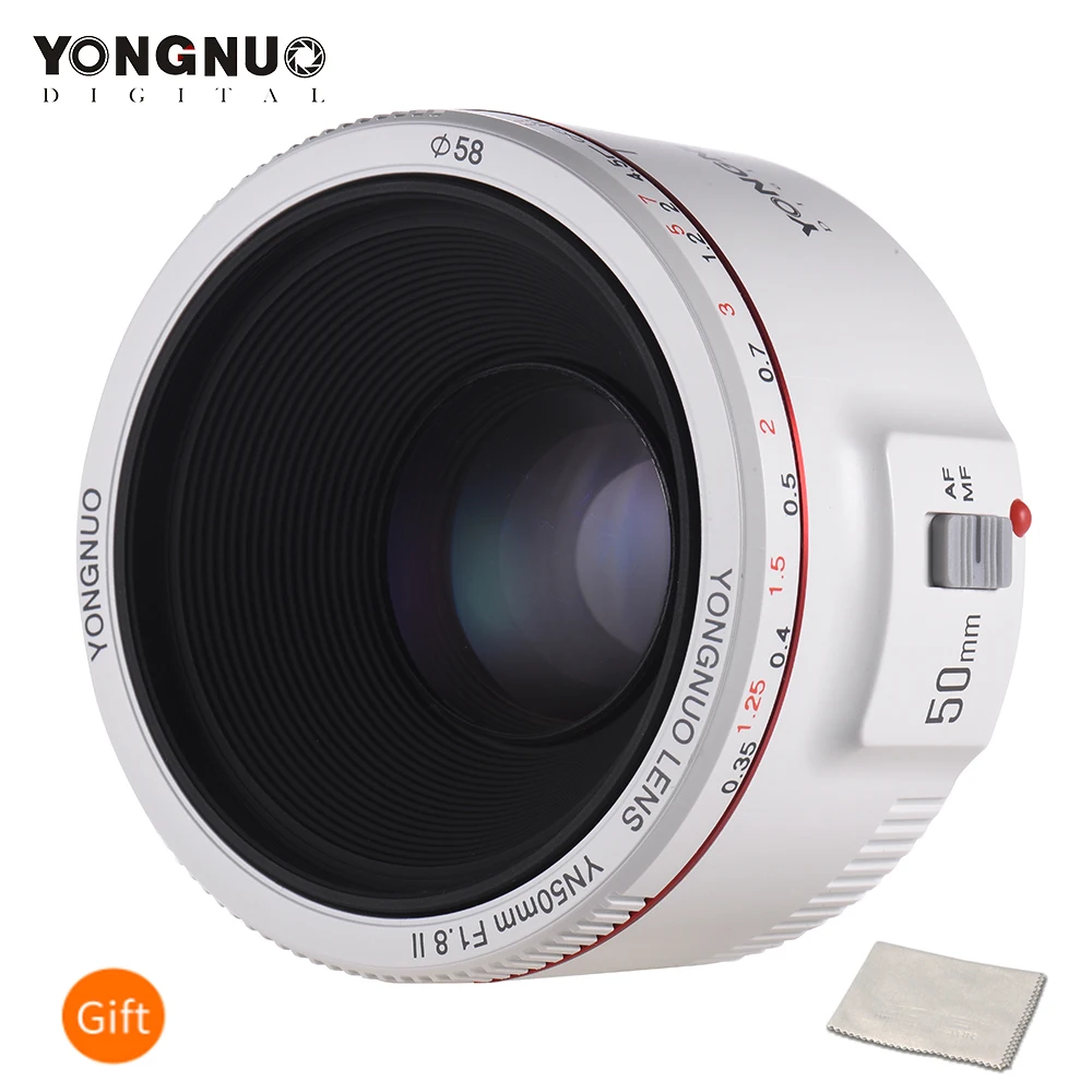 Светодиодная лампа для видеосъемки YONGNUO YN50mm F1.8 II Стандартный объектив с фиксированным фокусным расстоянием большой апертурой Автофокус 0,35 ближайший фокусное Длина для цифровой однообъективной зеркальной камеры Canon EOS 5DII 5diii 5DS 5DSR