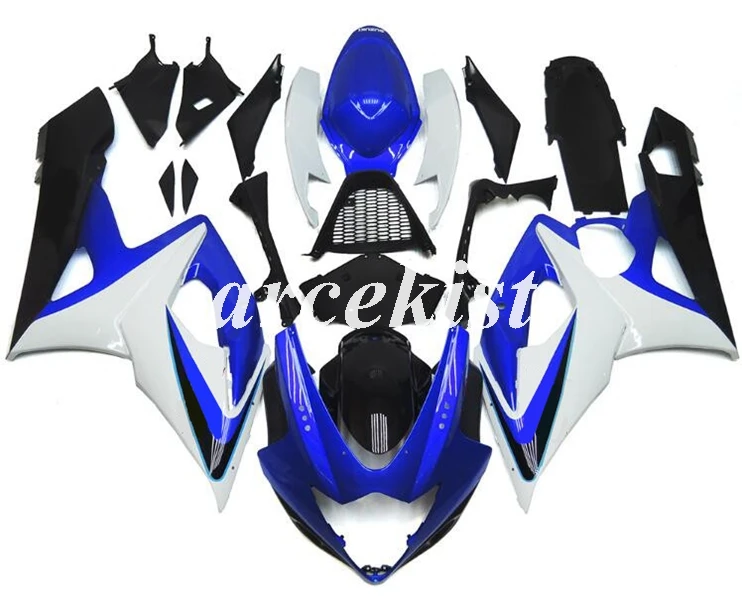 Литьевая форма ABS Полный мотоцикл обтекатели комплект для Suzuki GSXR1000 GSXR-1000 K5 05 06 2005 2006 набор кузова синий черный - Цвет: black white blue